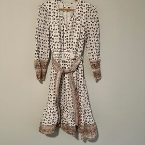 Cleobella White and Brown Patterned Long Sleeve Dress